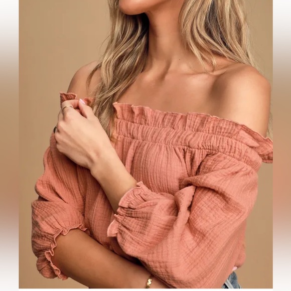 Lulus Sweet One Rusty Rose Off-the-shoulder Top - Picture 2 of 8